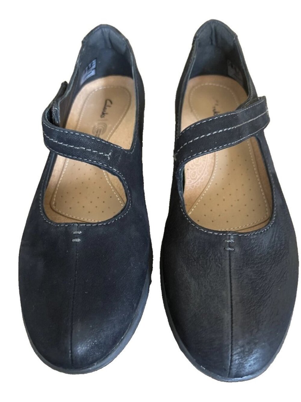 Clarks Black Suede Mary Jane Flats Adjustable Strap Comfort Women's Size 8